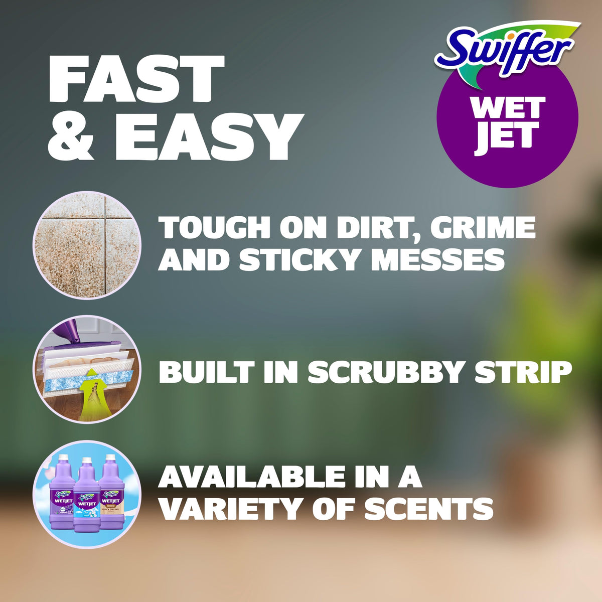 Swiffer WetJet Hardwood and Floor Spray Mop Cleaner Starter Kit, Includes: 1 Power Mop, 10 Pads, Cleaning Solution, Batteries