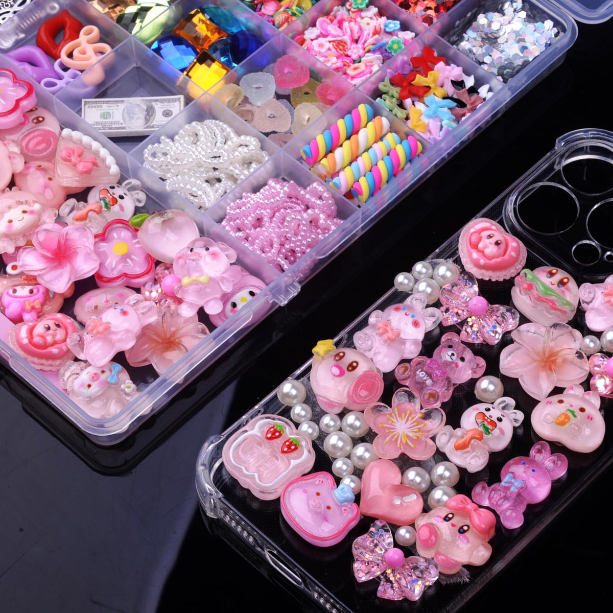 DIYCICO 3980 Pcs Junk Case Charms Kit for Phone Case,Slime Craft,Cute Nail Art Charms Pink