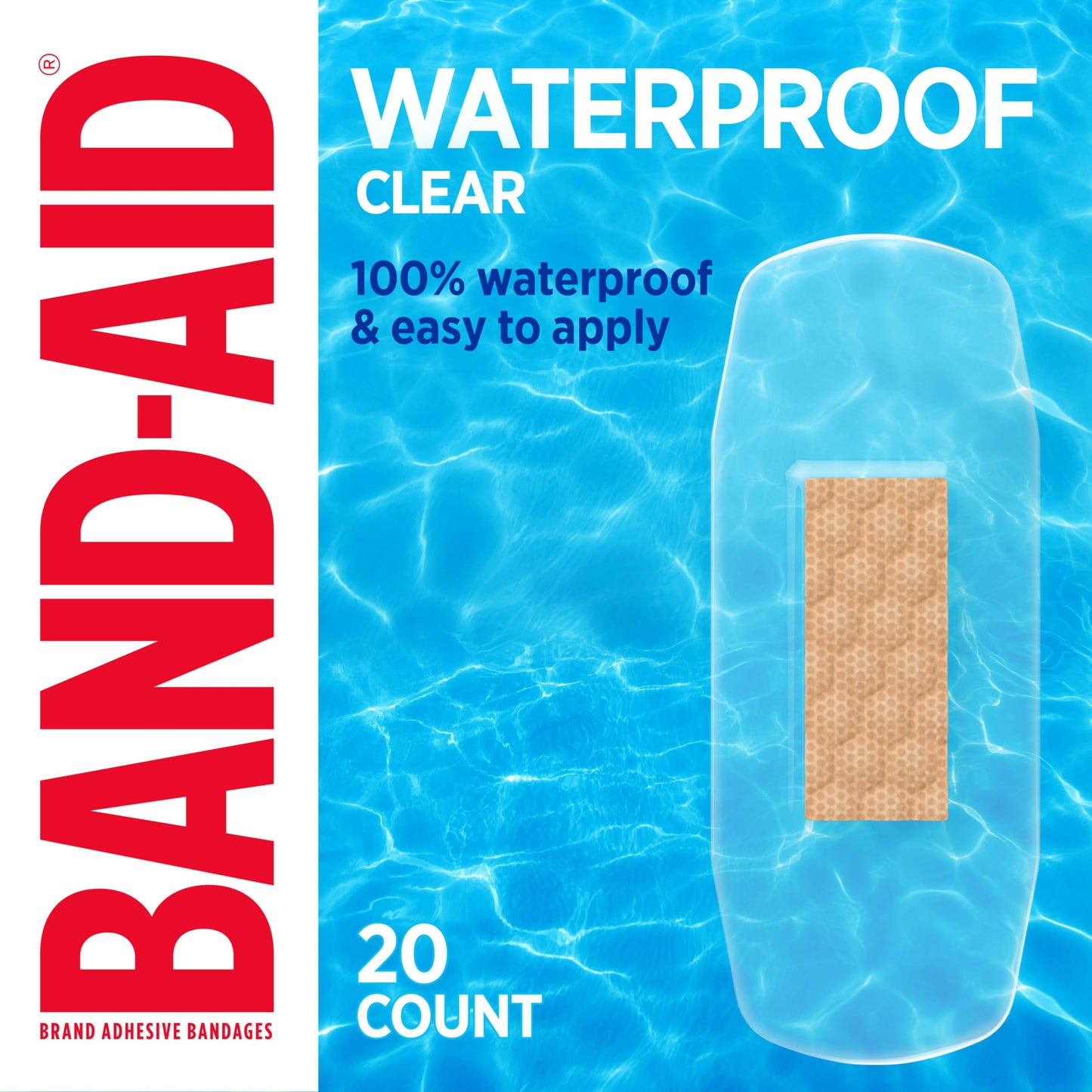 BAND-AID Brand Clear Waterproof Adhesive Bandages, All One Size, 20 Count