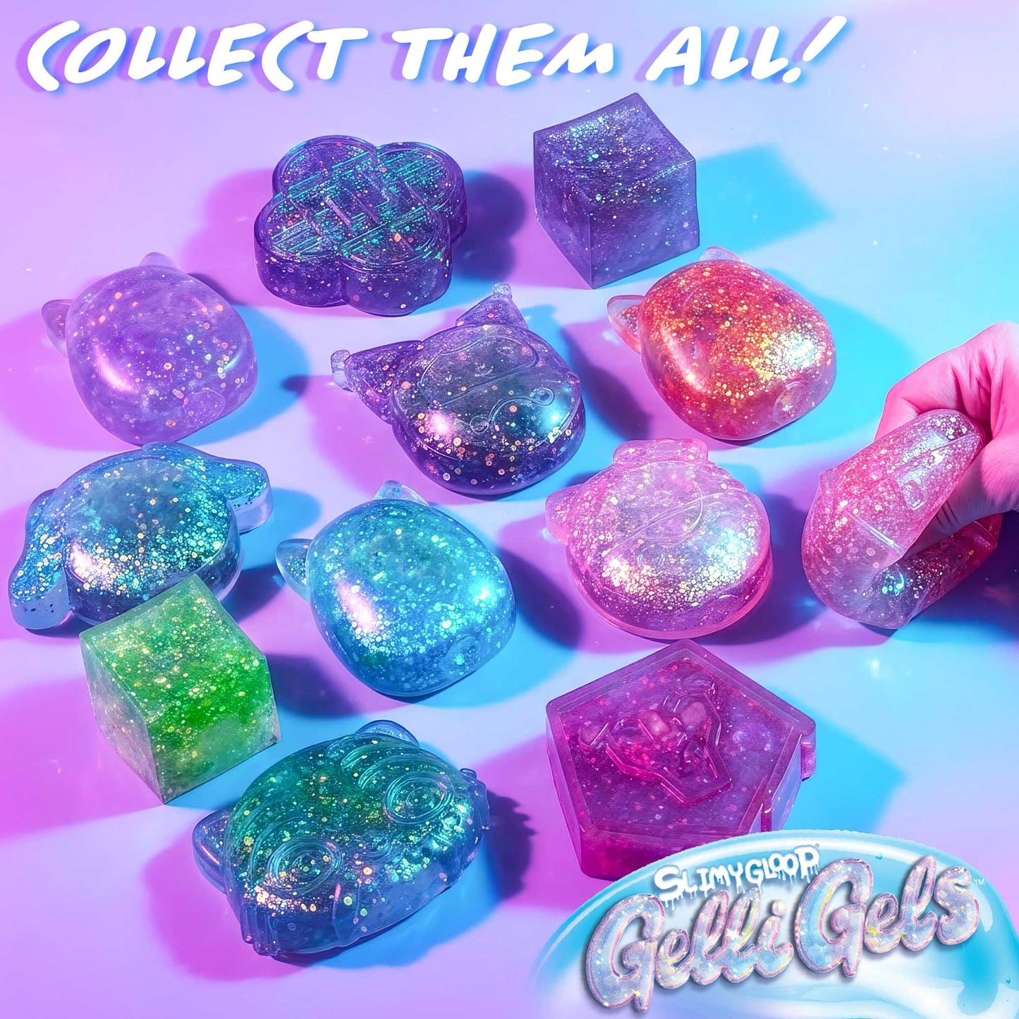 Original Squishmallows™ SLIMYGLOOP Pink Gelli Gels™, Slow Rising Sensory Squeeze Toy with Glitter, Gel Filled Fidget Toys