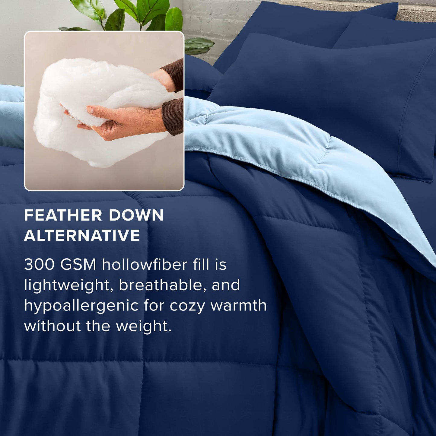 Bare Home Reversible Bed-in-A-Bag Comforter & Sheet Set - Queen - Down Alternative - Soft - Bedding Set (Queen, Dark Blue/Light Blue)