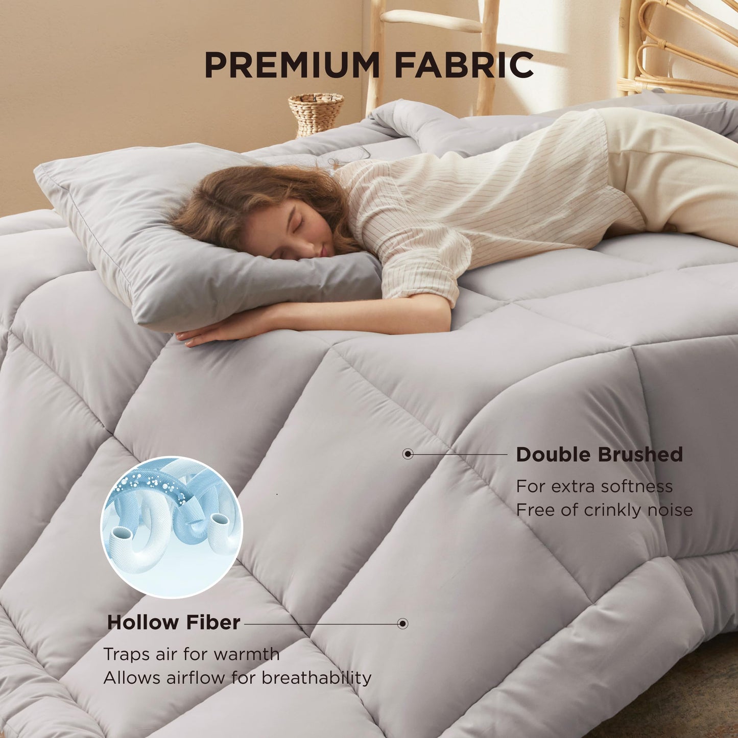 Bedsure Comforter Duvet Insert - Quilted Comforters Queen Size, All Season Duvet, GentleSoft Down Alternative Bedding, with 8 Tabs, Gifts for Women/Men, Light Grey, Queen 88 x 88 Inches