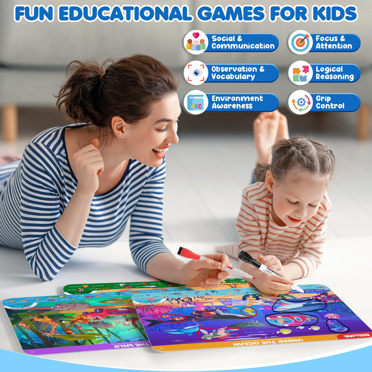 BBWOO Search and Find Activity Book, Reusable Travel Game Toys for Kids 3-8