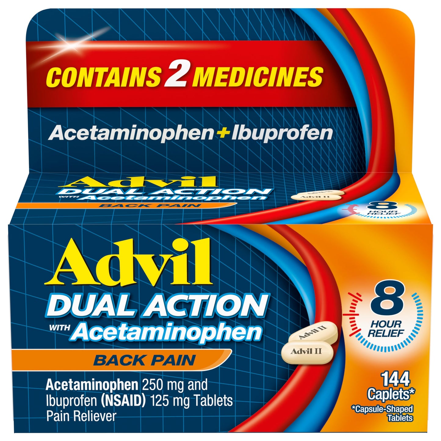 Advil Dual Action Back Pain, Ibuprofen 125mg, 144 Caplets