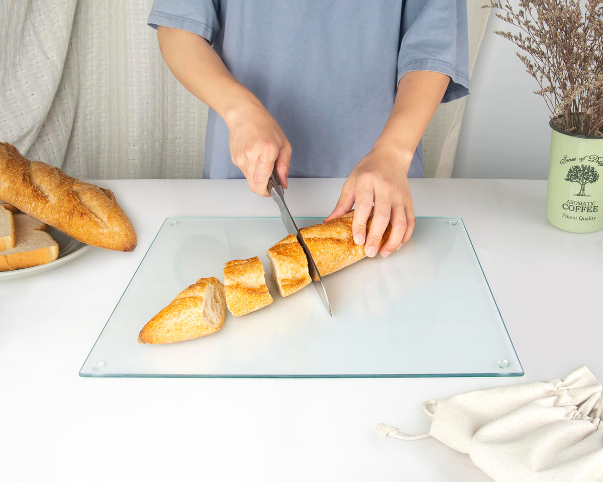 Kitchenville Glass Cutting Board 16"x12": Tempered Glass Kitchen Counter Protector - Durable- Scratch-Resistant, Heat-Proof - Clear Design