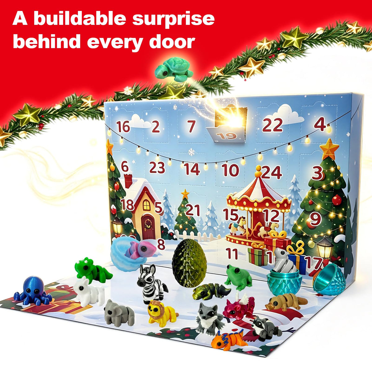 2026 Advent Calendar for Kids: 24days Countdown Calendar 24pack 3d-Printed-Eggs with 3d-Animals Toys, Gifts for Kids Boys Girls