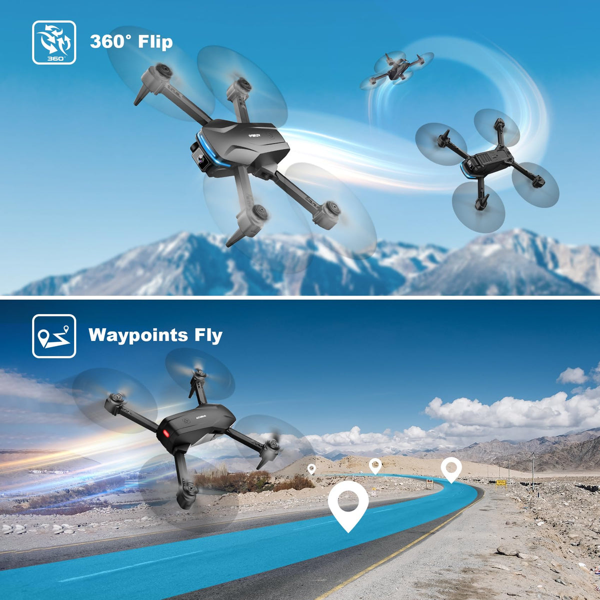 1080P Drones with Camera for Adults, Foldable Drone with 2 Batteries