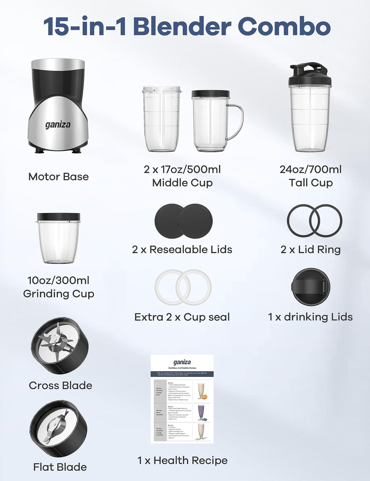 Ganiza Smoothie Blender, 900W Blenders Shakes and Smoothies