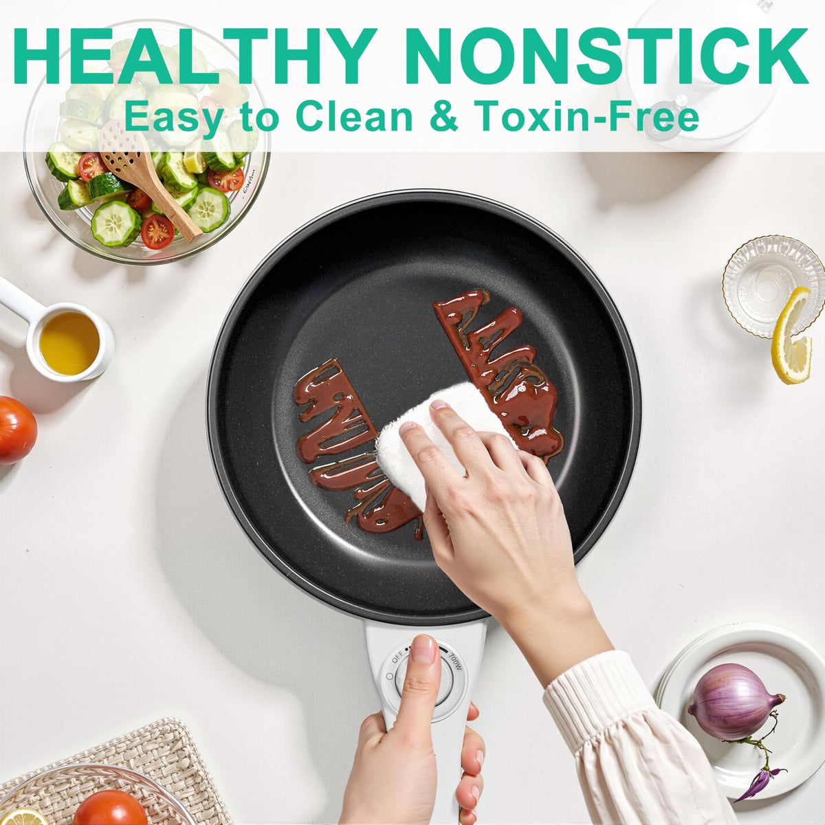 Dezin Hot Pot Electric, 1.5L Non-Stick Portable Electric Pot, Dual Power