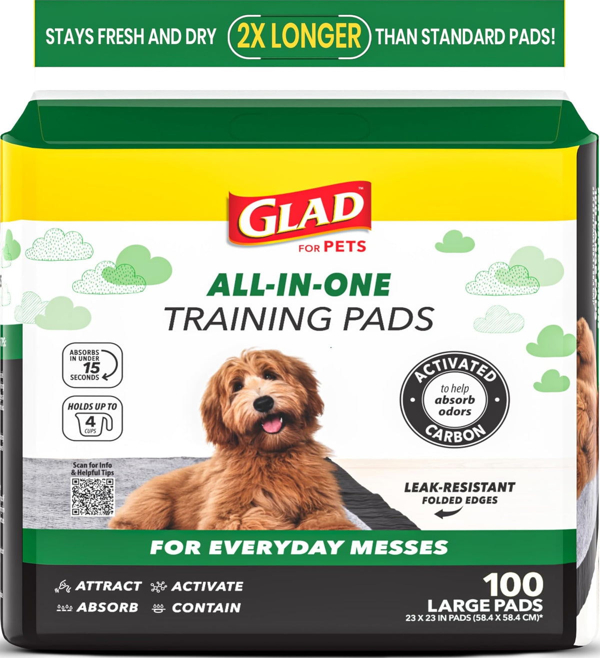 Glad for Pets Activated Carbon Disposable Dog Training Pads, 100 Count
