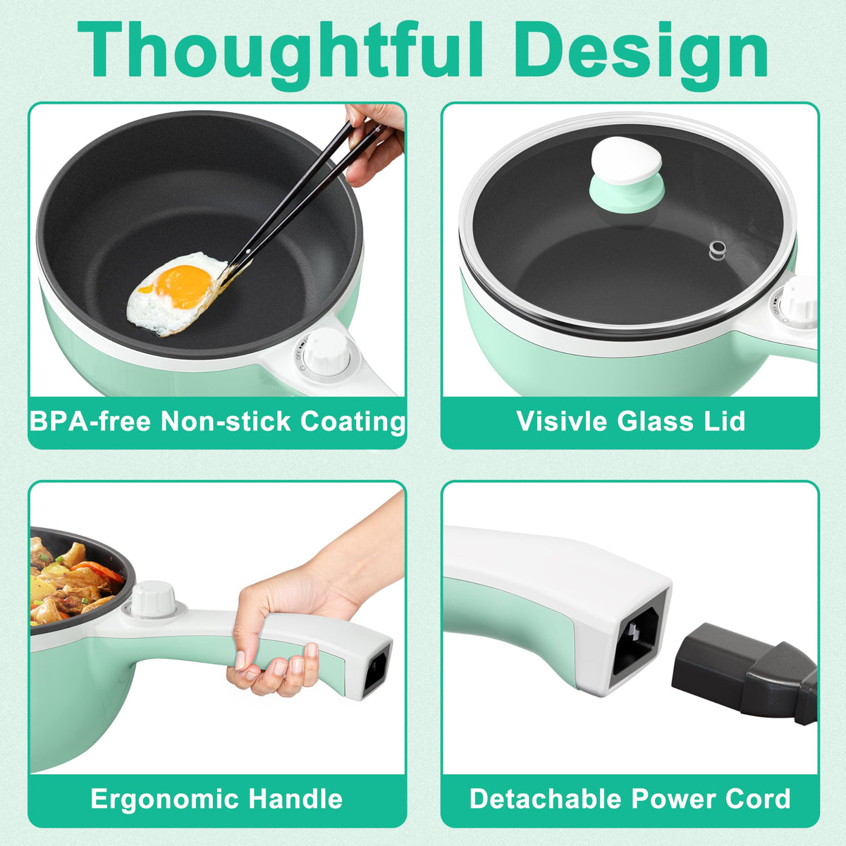 Dezin Hot Pot Electric, 1.5L Non-Stick Portable Electric Pot, Dual Power