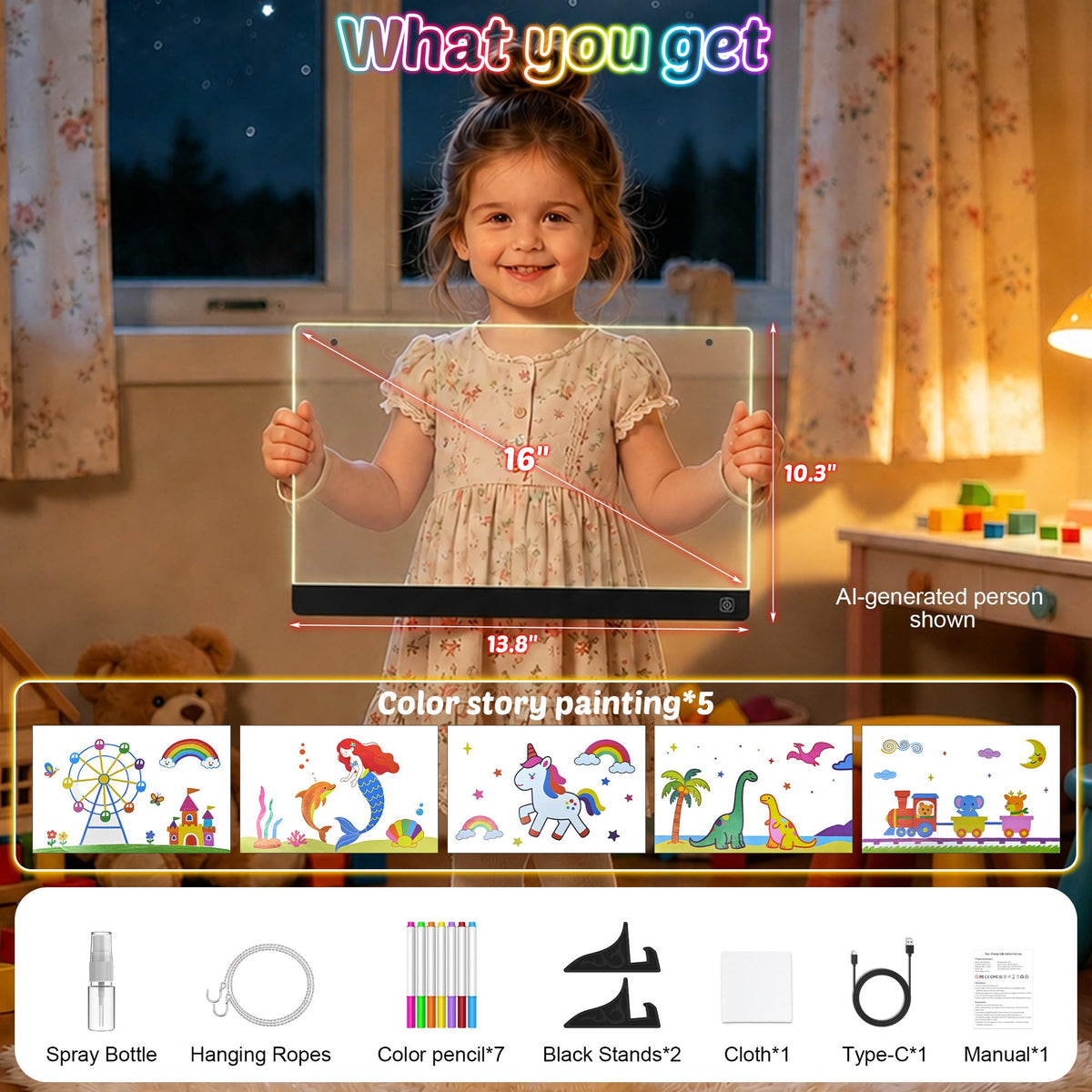 16-Inch LED Drawing Board for Kids Party Supplies Crafts for Kids Ages 4-8