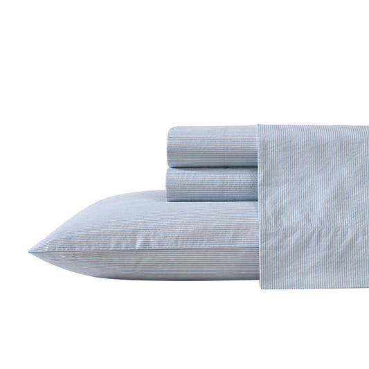 Nautica – Twin XL Size Sheet Set, Crisp Cotton Percale Bedding with Matching Pillowcase, Lightweight & Breathable Bed Sheets, Deep Pocket, College Dorm Room Essentials (Penny Pinstripe Blue)