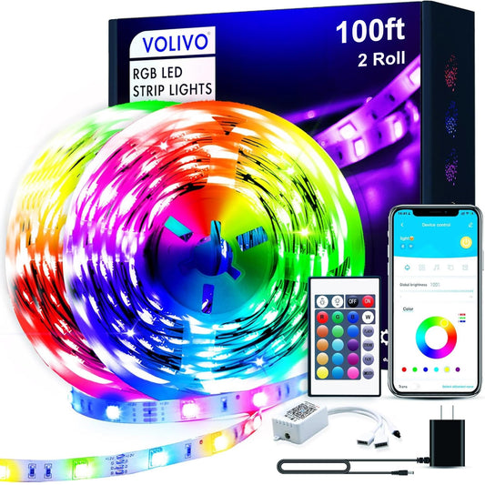 VOLIVO 100FT LED Strip Lights for Bedroom RGB Color Changing
