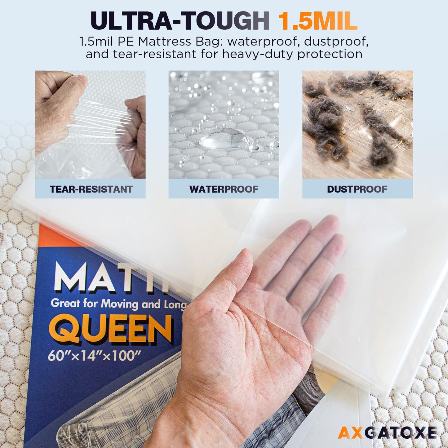Axgatoxe Plastic Mattress Bag for Moving Storage, Queen Size (1.5MIL)