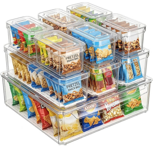 KUMD 10 Pack Food Storage Organizer Bins, Clear Pantry Containers with Lids