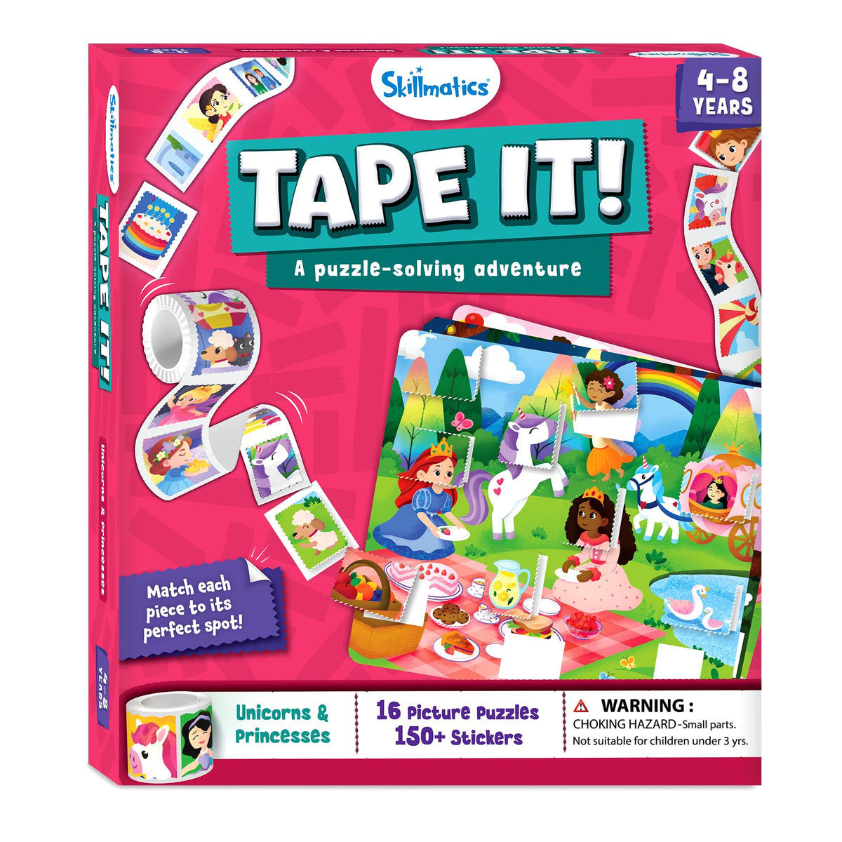 Skillmatics Puzzle Activity – Tape It Unicorn & Princess Sticker Puzzles