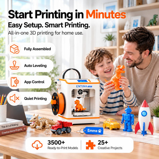 ENTINA Tina2C Mini 3D Printer for Beginners & Kids, Fully Assembled, 5-Minute Setup, Auto Leveling, WiFi & App Control, 3500+ Models Updated Daily, 25+ DIY Modules, Quiet Printing for Home & STEM