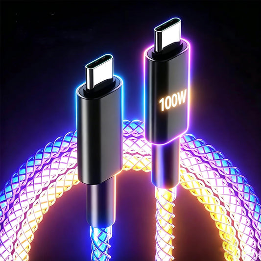 Wuucor 100W LED USB C to USB C Cable, Light Up RGB USB C Charging Cable,Fast Charging Cord for iPhone 15 Pro Max Plus, iPad mini Pro Air, MacBook and Galaxy Note Pixel etc (3.3FT)