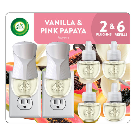 Air Wick Plug in Starter Kit, Vanilla & Pink Papaya,2 Warmers & 6 refills