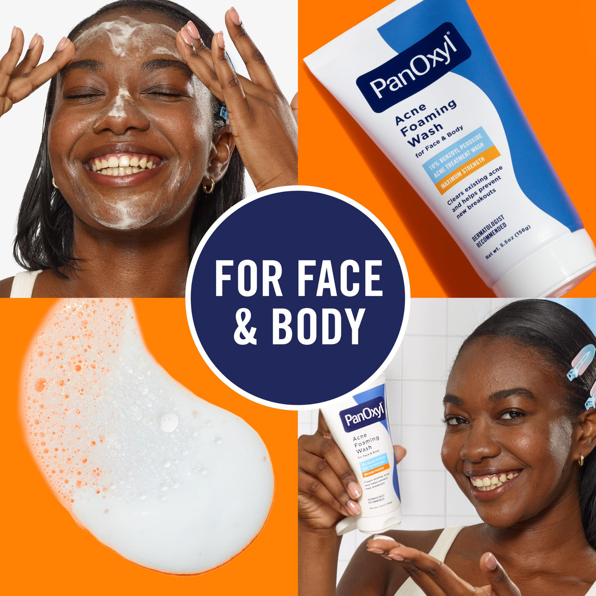 PanOxyl 10% Benzoyl Peroxide Acne Foaming Wash, Maximum Strength, Daily Acne-Fighting Face and Body Cleanser, Face Wash to Clear, Treat and Prevent Acne Pimples and Stubborn Breakouts, 5.5 Oz Tube