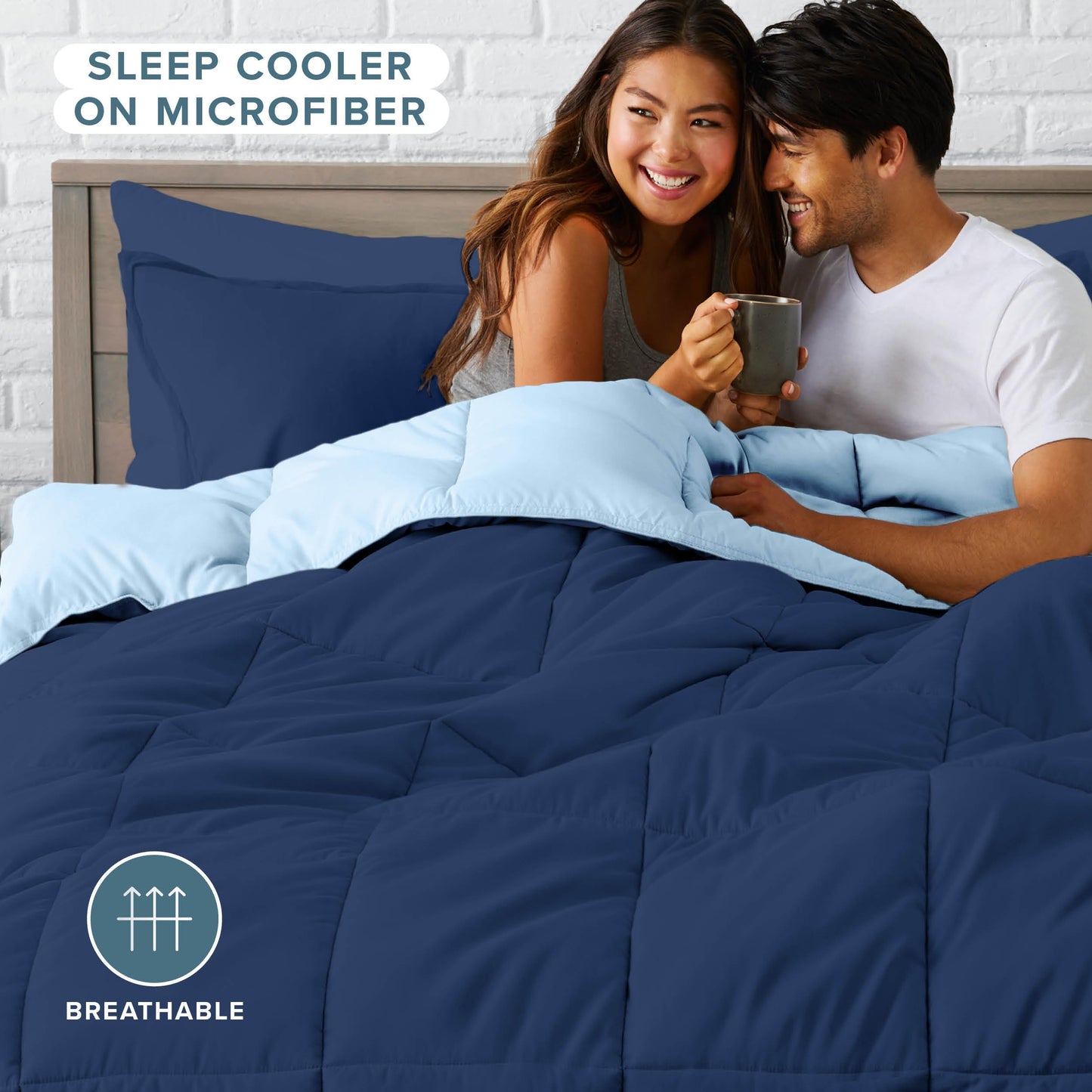 Bare Home Reversible Bed-in-A-Bag Comforter & Sheet Set - Queen - Down Alternative - Soft - Bedding Set (Queen, Dark Blue/Light Blue)