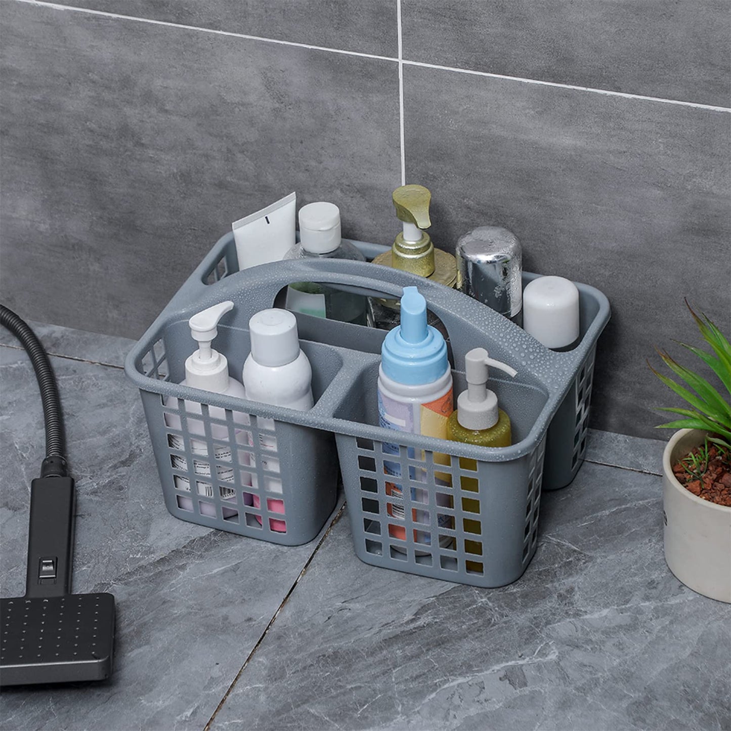 Portable Shower Caddy Basket Plastic Storage Basket with Compartments Grey