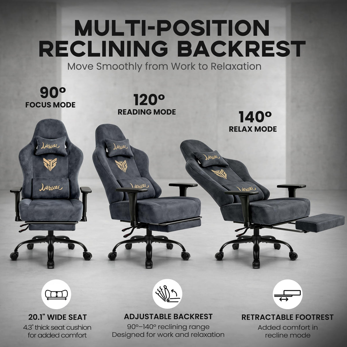 Video Gaming Chair for Adults with Footrest, Ergonomic Computer Chair, Gray