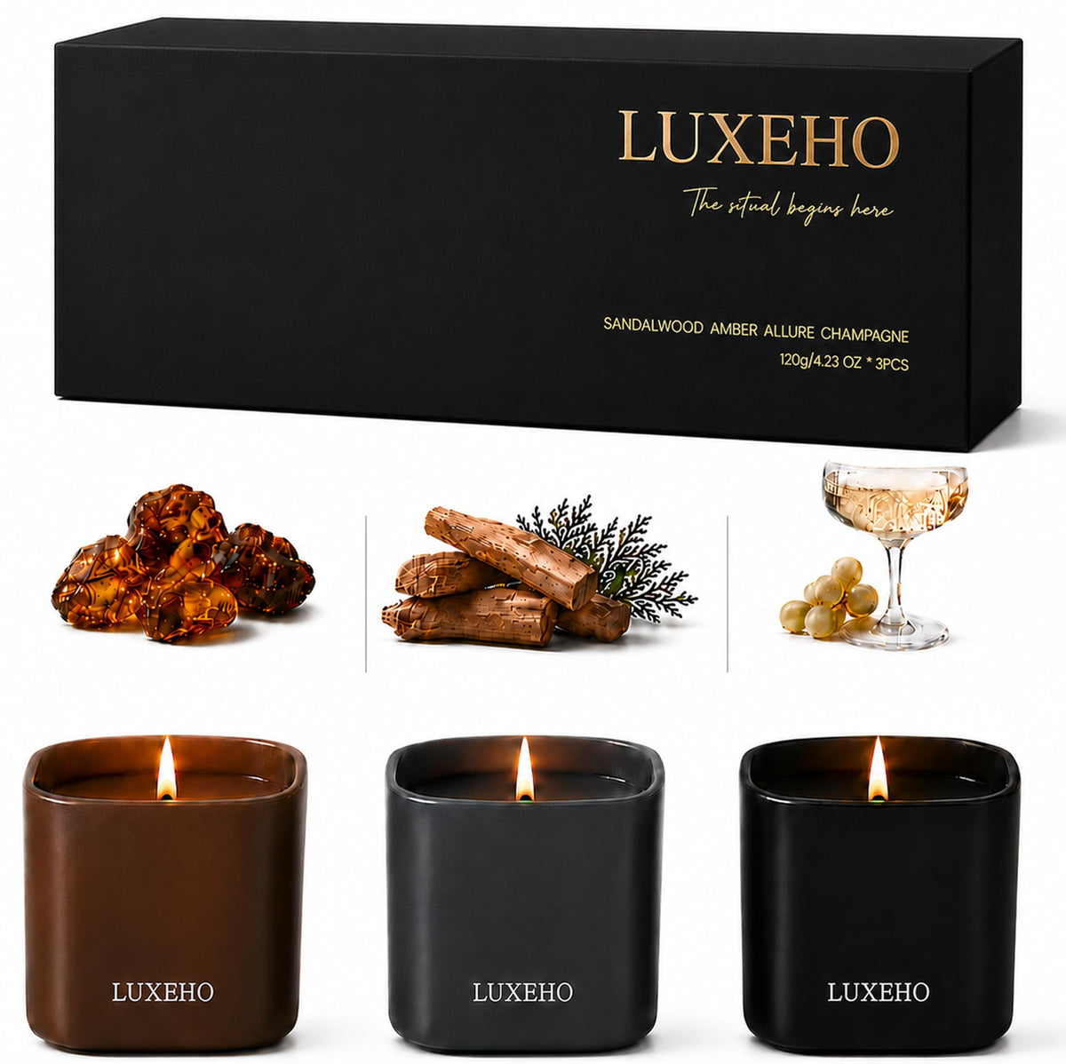 Luxury Scented Candle Gift Set, 3-Pack Soy Candles for Home by LUXEHO