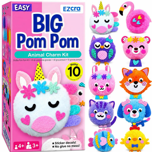 EZCRA Pom Pom Craft Kit - 10-in-1 Unicorn and Animal DIY Set