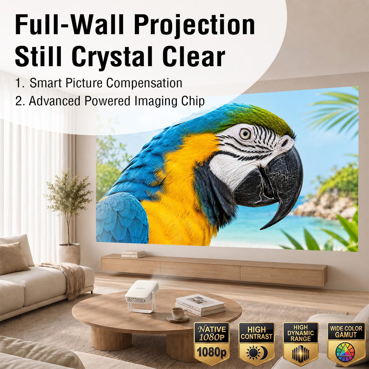 [Officially-Licensed App & Auto Focus]White Smart Mini Projector with WiFi and Bluetooth, XuanPad 4K Support Movie Projector, Portable Native 1080P Outdoor Projector with 360° Stand