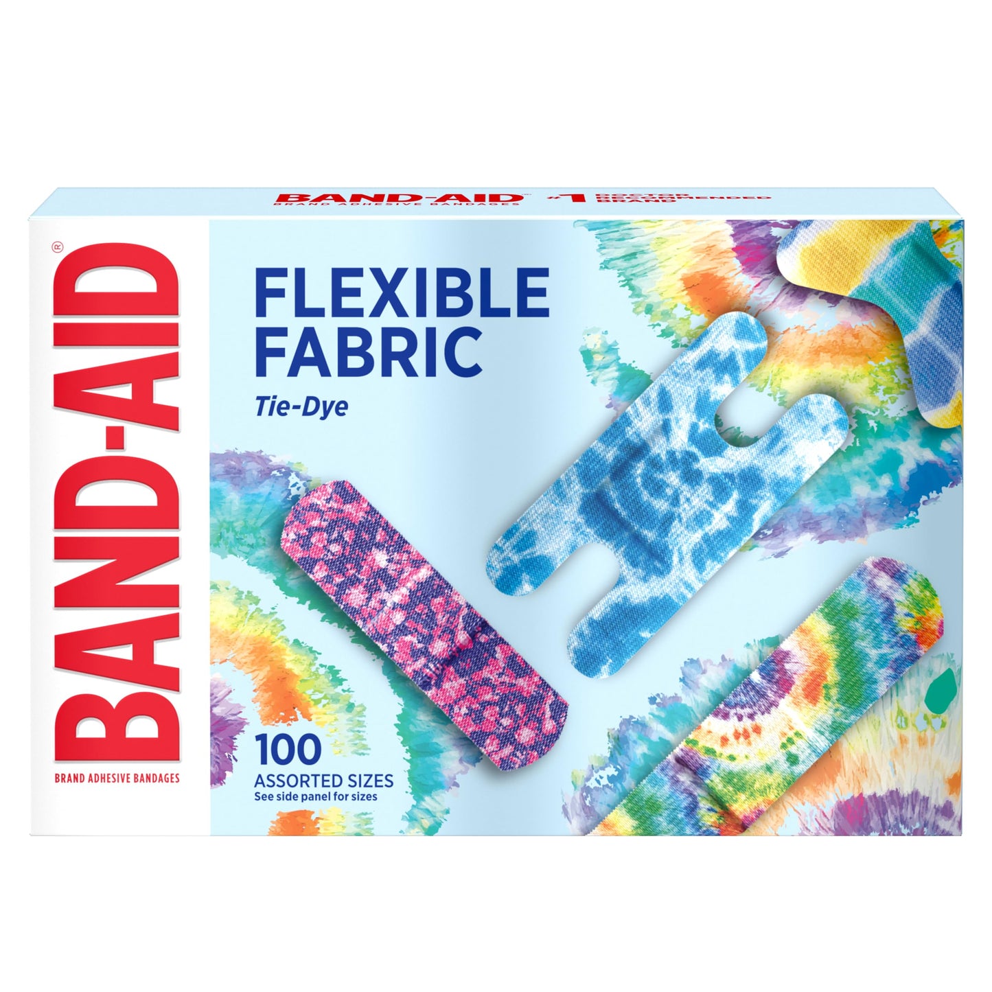 BAND-AID Brand Flexible Fabric Adhesive Bandages, Tie-Dye Designs, 100 Ct