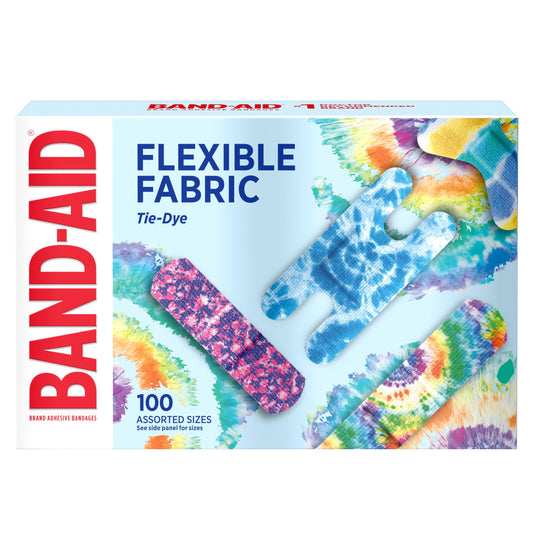 BAND-AID Brand Flexible Fabric Adhesive Bandages, Tie-Dye Designs, 100 Ct