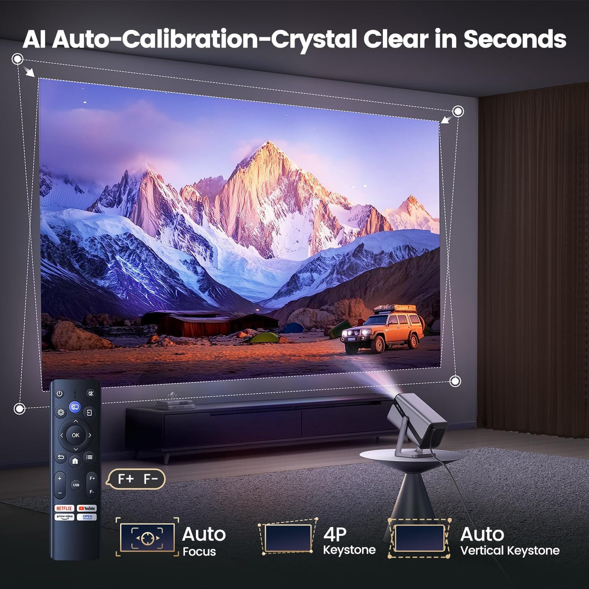 [4K Support/Auto Focus/360°Adjustable Stand]Smart-Mini-Projector with WiFi 6 and Bluetooth5.2, Native 1080P Portable Projector, Dolby Audio, iWIMIUS Outdoor Movie Proyector Compatible with Netflix