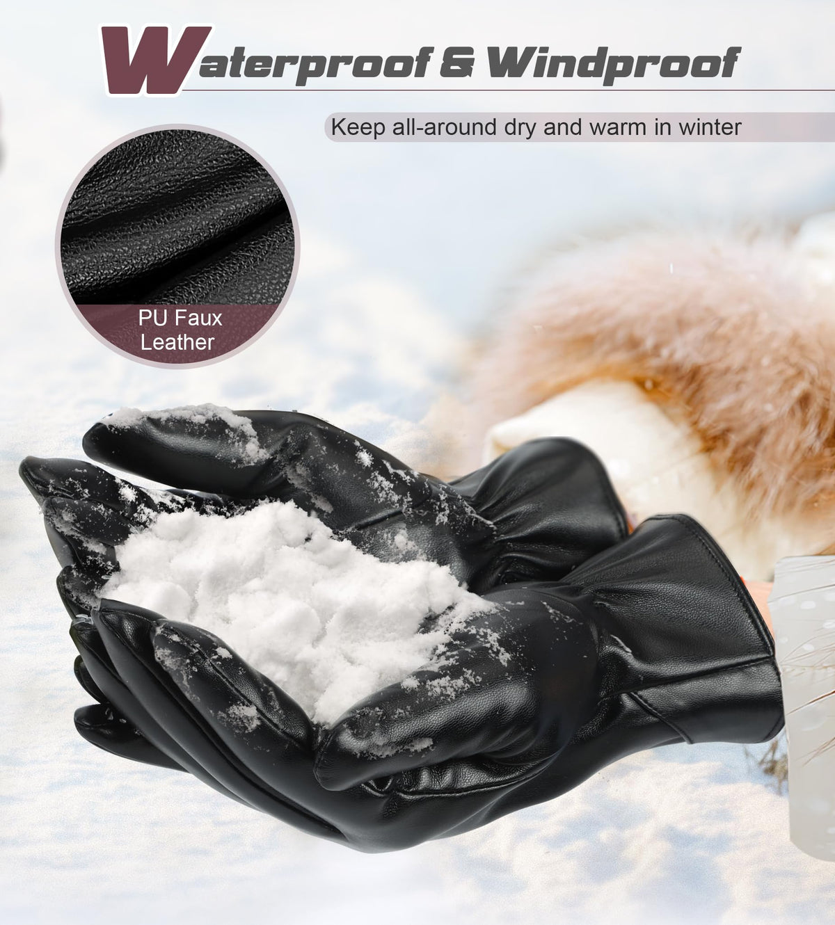 Aegend Women’s Leather Winter Gloves, Warm Lined Touchscreen Gloves