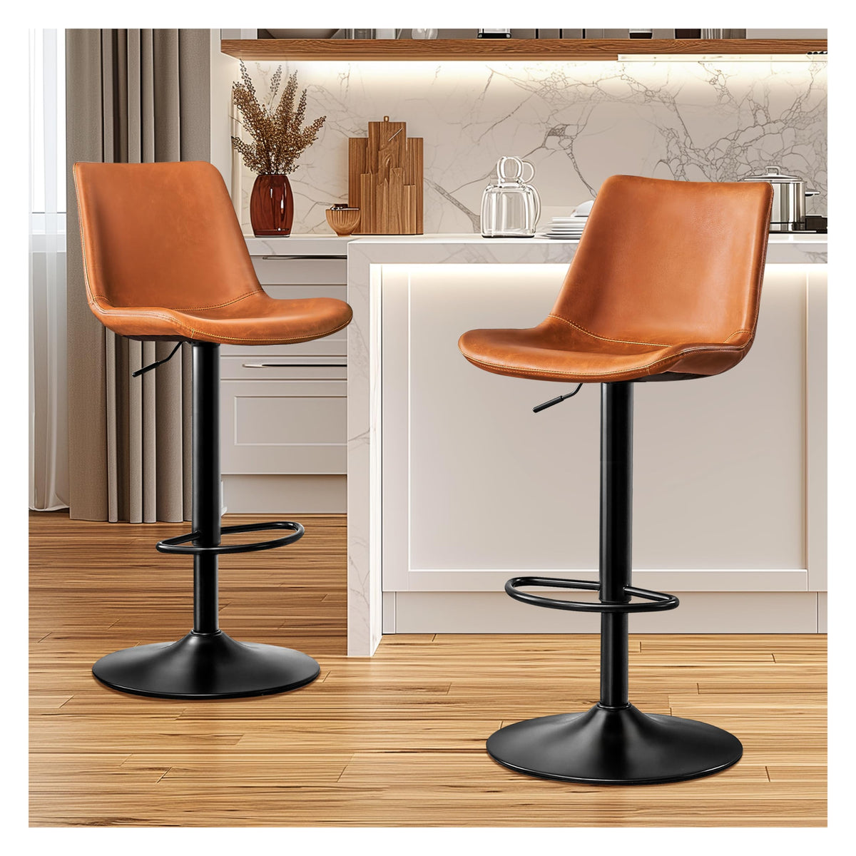 STOOLINK Vintage Bar Stools Set of 2, Crazy Horse Leather Bar Chairs