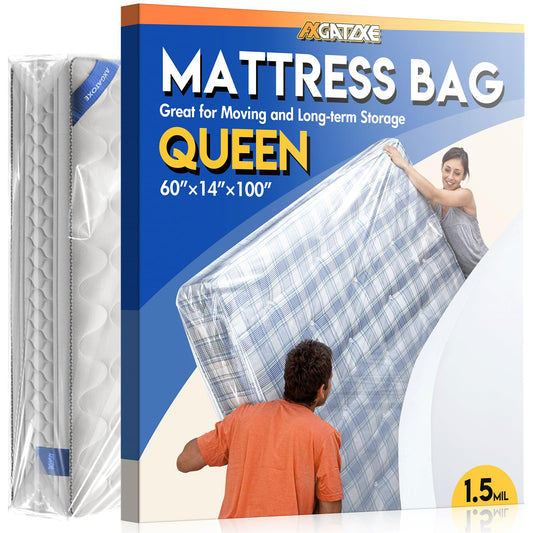 Axgatoxe Plastic Mattress Bag for Moving Storage, Queen Size (1.5MIL)