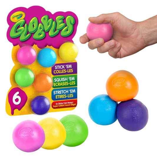 Crayola Globbles Fidget Toy (6ct), Sticky Stress Ball for Adults & Kids, Squishy Balls, Calming Sensory Gifts for Stress Relief