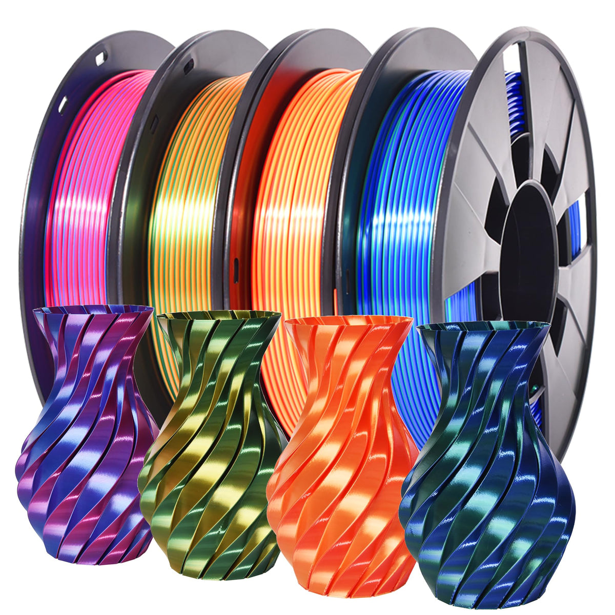 RAMBERY Silk Dual Color PLA Filament 1.75mm, Multi-Color, 4 Spools