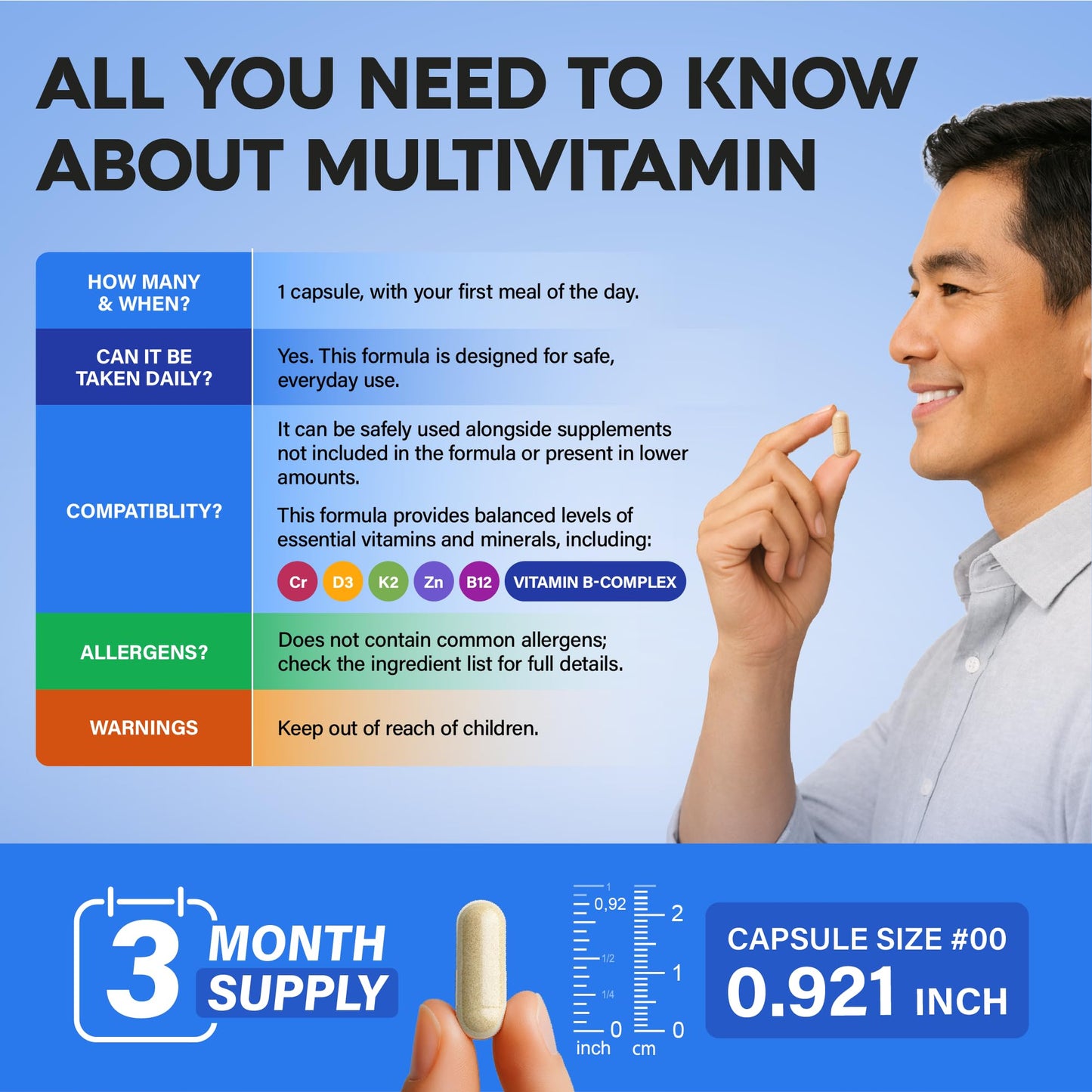 Multivitamin for Men - B-Complex & B12 | Whole Foods & Enzymes - 90 Caps