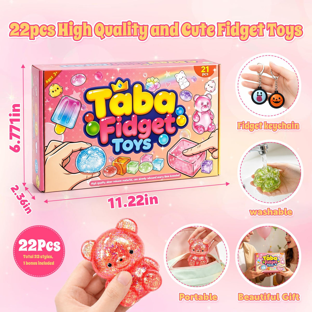 22Pcs Squishy Fun Box, Squishy Toys Kit Fidget Toys for 4-8 8-12