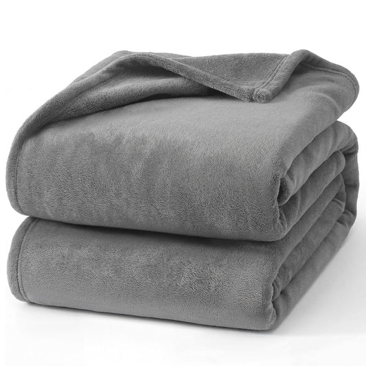 Hansleep Twin Grey Fleece Blanket, Soft Flannel Bed Blanket