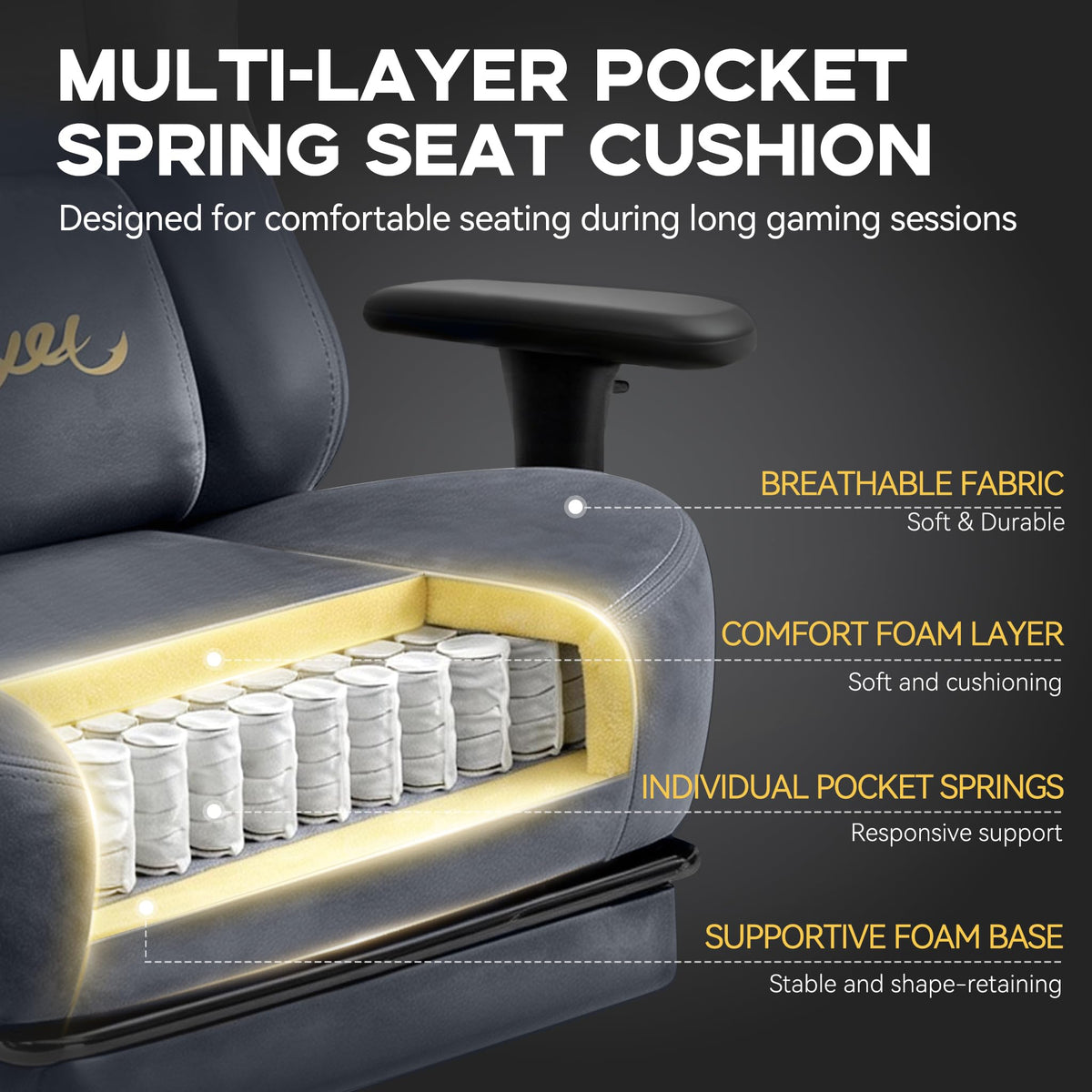 Video Gaming Chair for Adults with Footrest, Ergonomic Computer Chair, Gray