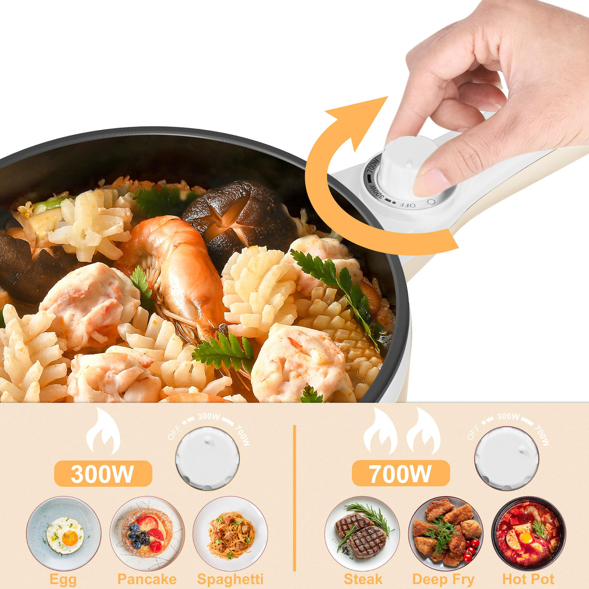 Dezin Electric Pot with Steamer, 1.5L Non-Stick Portable Hot Pot Electric