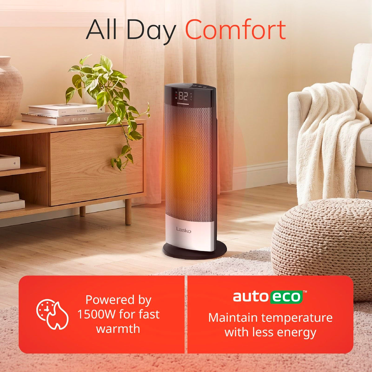 Lasko 18" Ellipse Ceramic Tower Space Heater - Remote - Black - CT18950