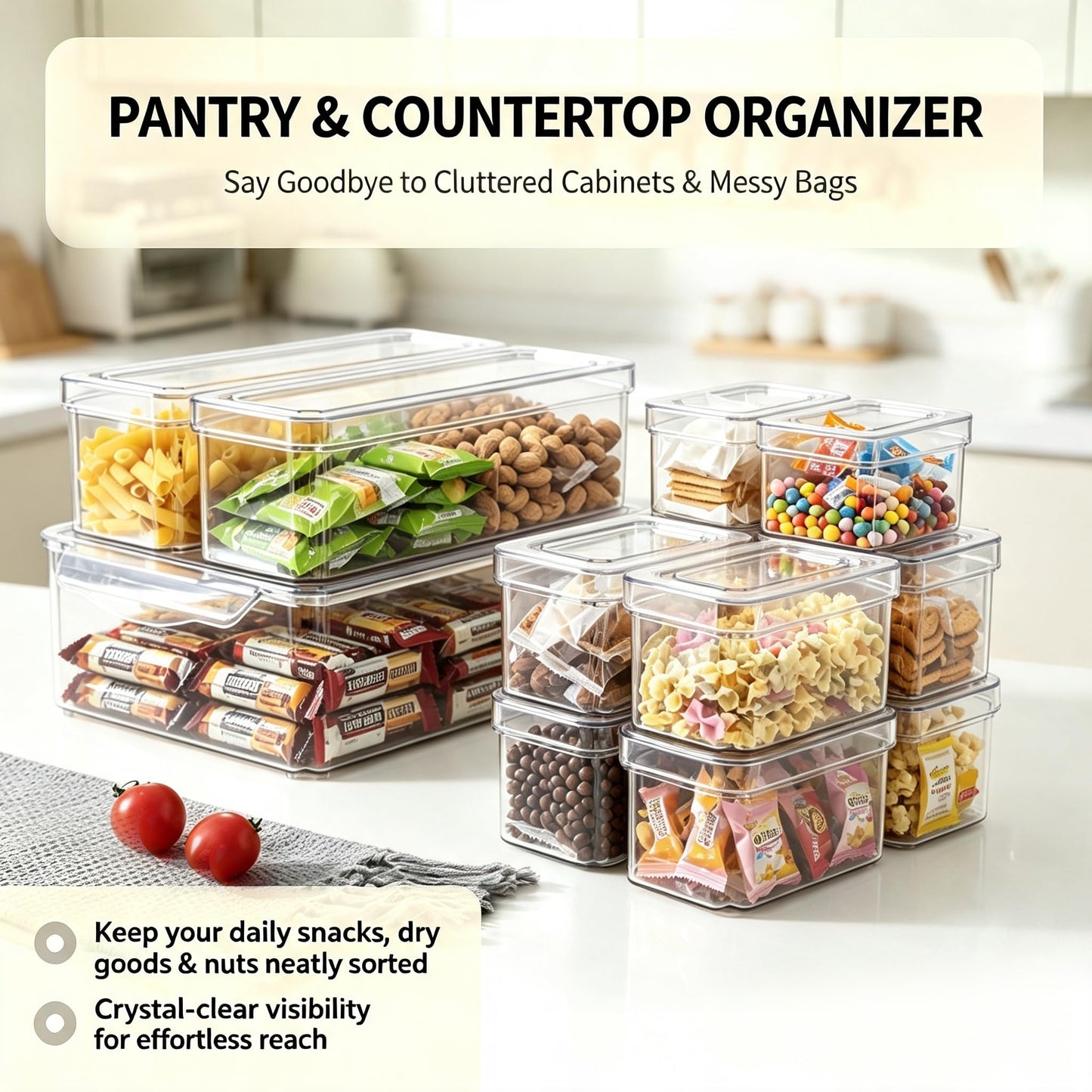 KUMD 10 Pack Food Storage Organizer Bins, Clear Pantry Containers with Lids