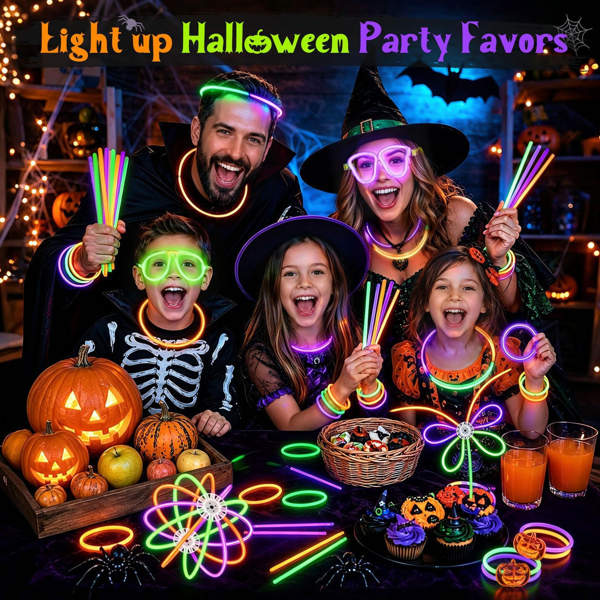 BUDI 467Pcs Halloween Glow Sticks Party Favors, Glow in the Dark Party Pack