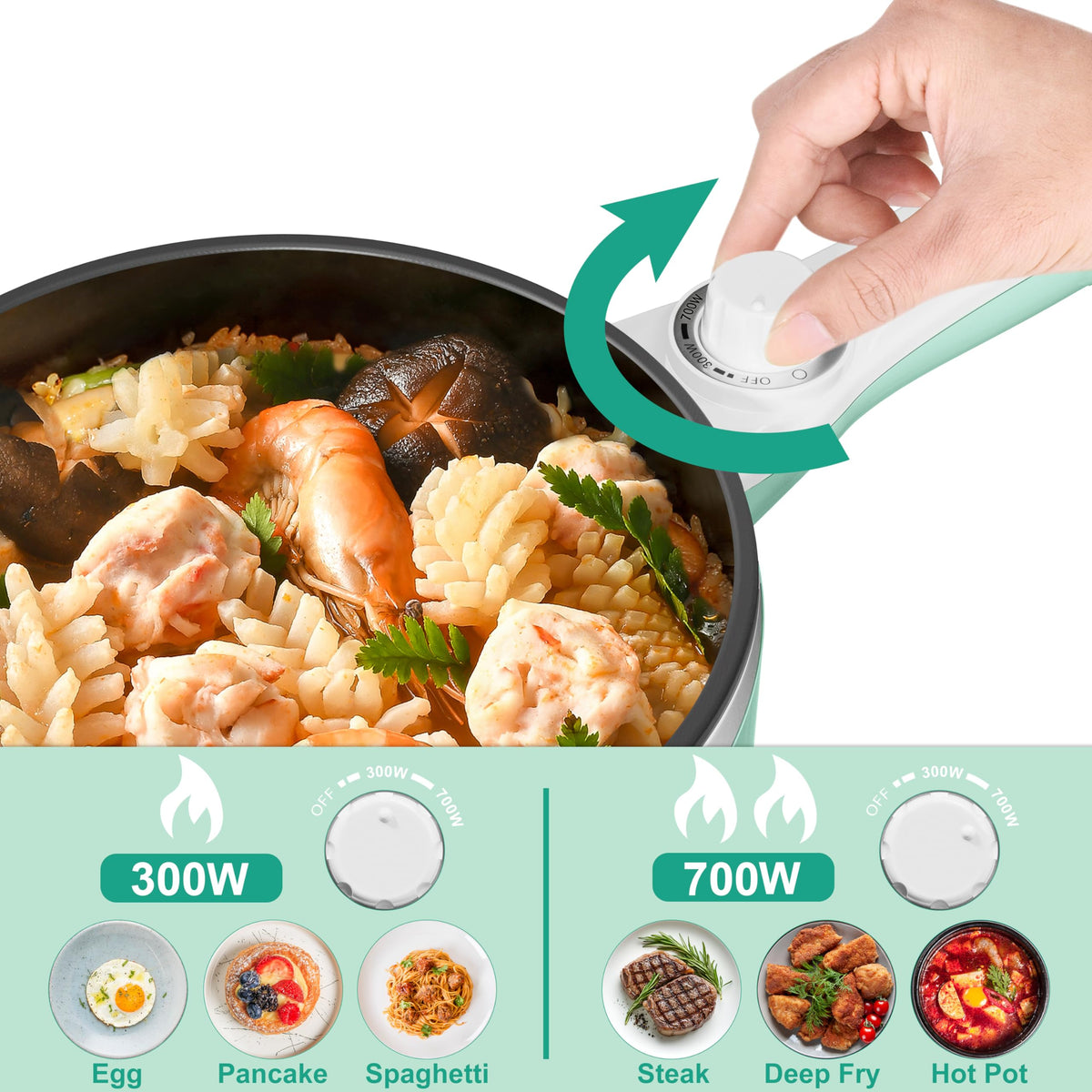 Dezin Hot Pot Electric, 1.5L Non-Stick Portable Electric Pot, Dual Power