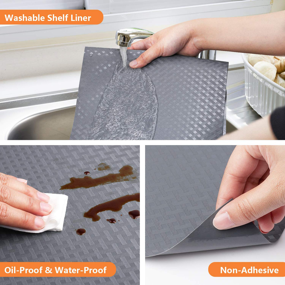 StaHom Shelf Liners for Kitchen Cabinets Non Adhensive,Gray 11.8"× 59"