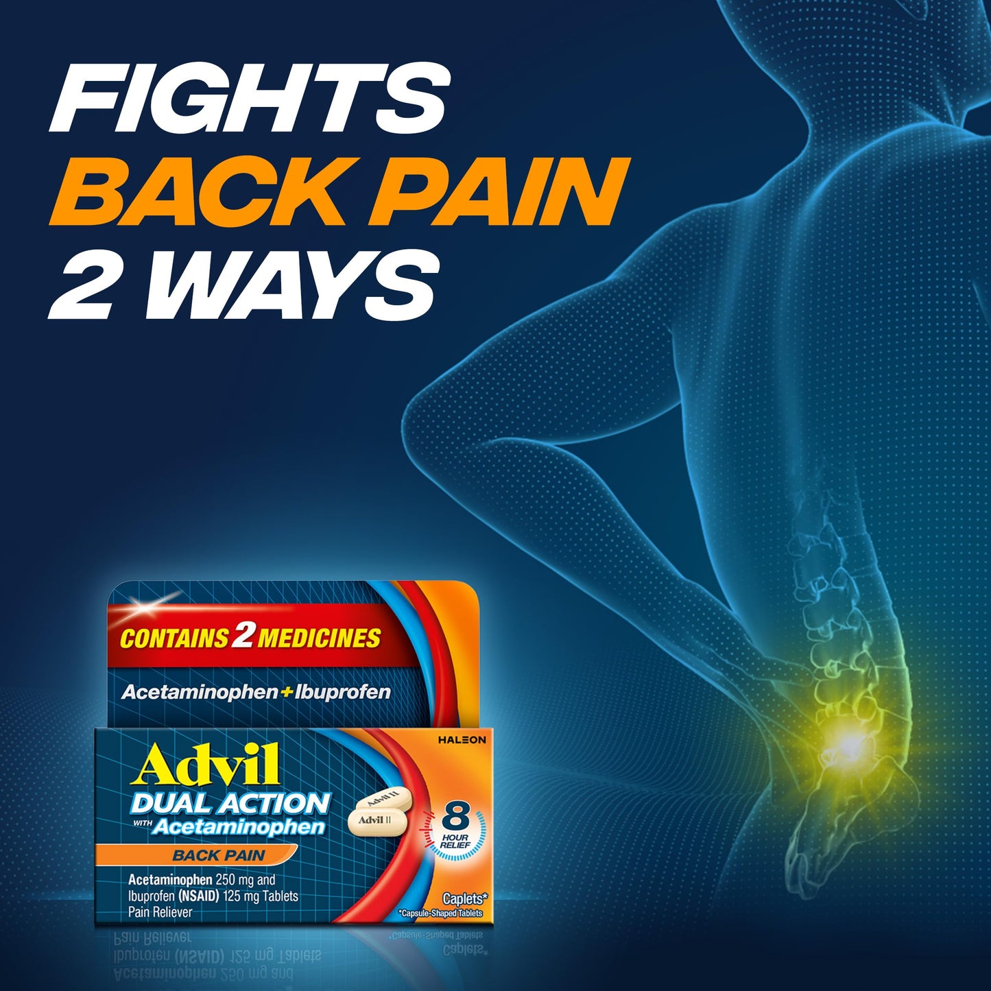 Advil Dual Action Back Pain, Ibuprofen 125mg, 144 Caplets